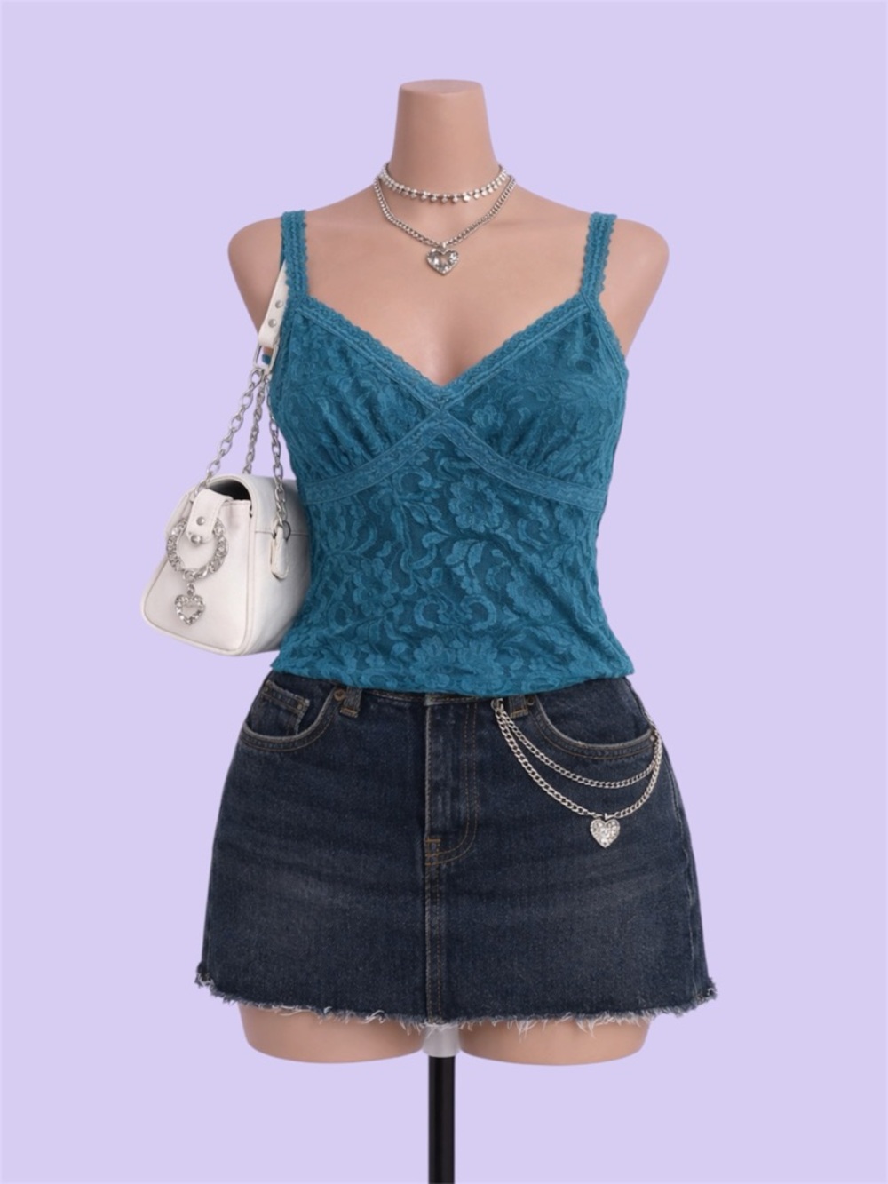 Daisy Fuentes Vintage Y2K Blue Lace Cami Top Size L Mermaid Coquette Soft Girl